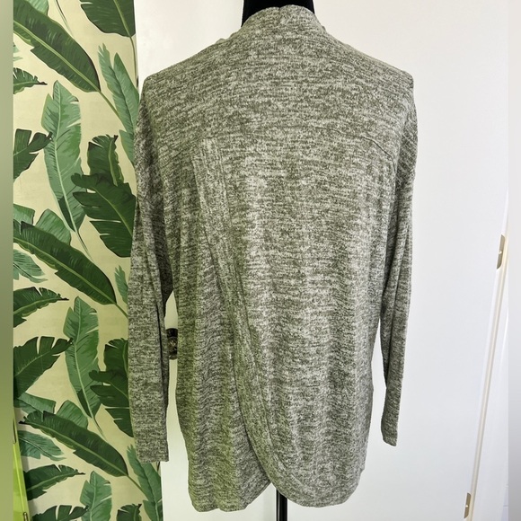 Harmony Balance Heathered Green Open Front Split Back Tunic Sweater Cardigan L - Picture 2 of 3